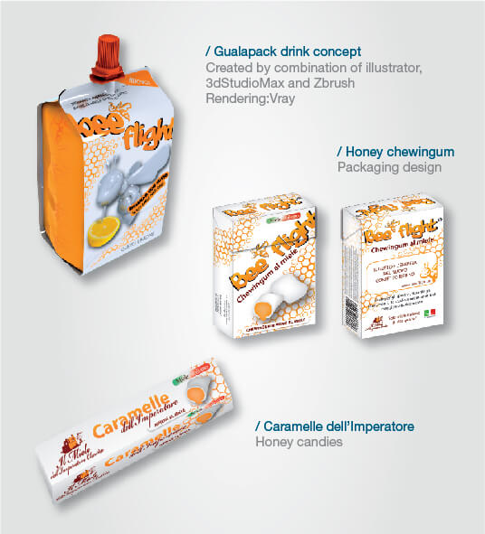 BeeFlight packaging for honey candy and honey chewing gum, honey drink
