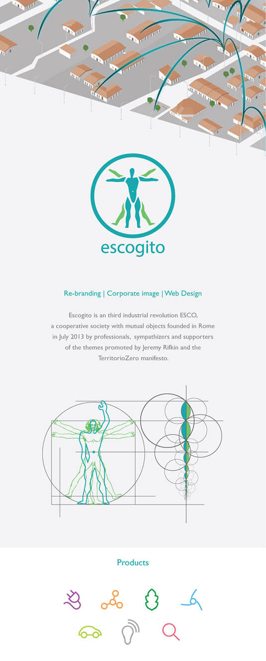 Corporate image e branding for Escogito, third industrial revolution ESCO funded in Rome in July 2013