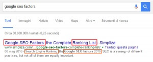 How to write the meta title? Wich is best practice for meta description? Screenshot of first serp position in Google SERP searching for "Google SEO factors"